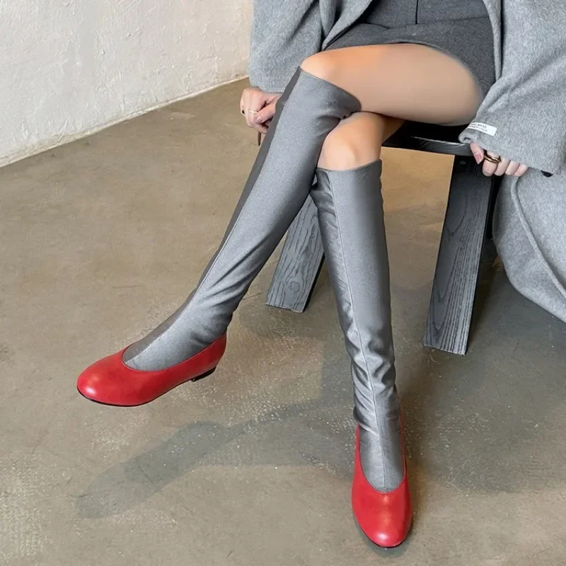 Fashion Brand Round Toe Knee High Boots Women Autumn Winter Flat Long Boots Female Modern Designer Elastic Socks Boots Women