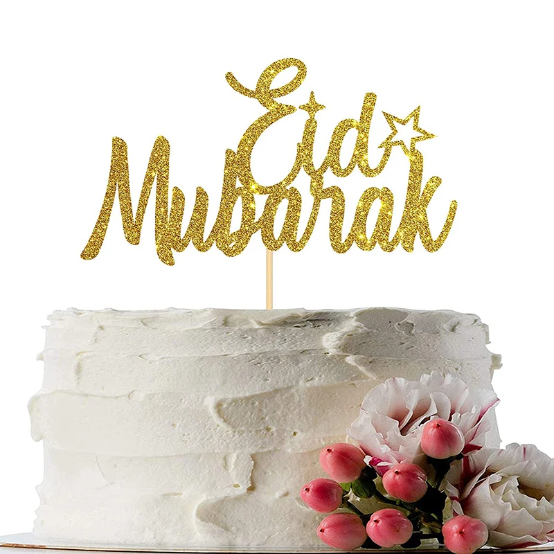 

INNORU Eid Cake decoration - Golden flash Of Ramadan Karim, Hajj Mubarak Eid Anniversary party decoration-4pcs