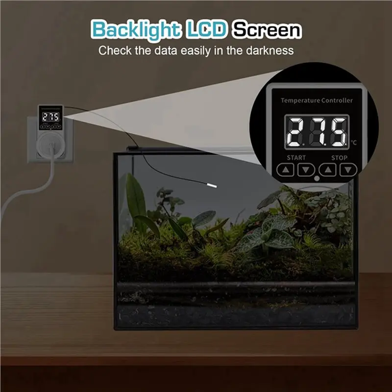 AT51-3X Digital Thermostat Plug Socket, LCD Screen Temperature Controller With Waterproof Sensor Probe US Plug