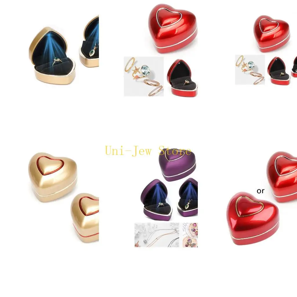 

40GB Heart-shaped LED Light Wedding Ring Box Engagement Rings Necklace Earrings Pendants Jewelry Display for Case Holder Gift