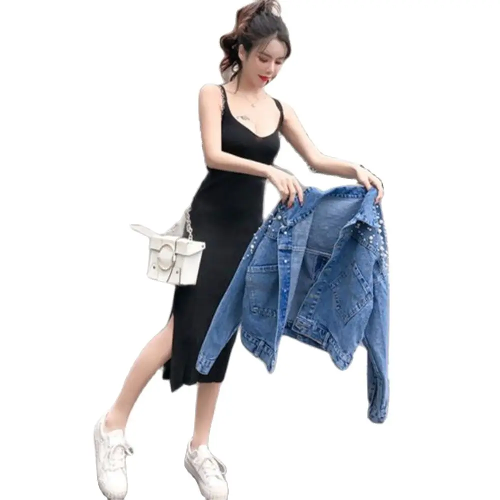 Spring Loose Jean Outerwear Women Autumn Winter Long Sleeve Jeans Coats Korean Beading Joker Womens Ins Short Denim Jackets 2xL