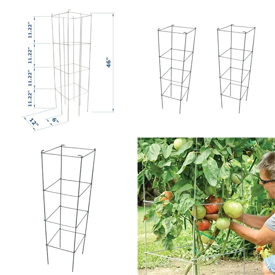 

46" Height 12" Width 2PCS Galvanized Square Folding Tomato Cage, Plant Support Stake Tower