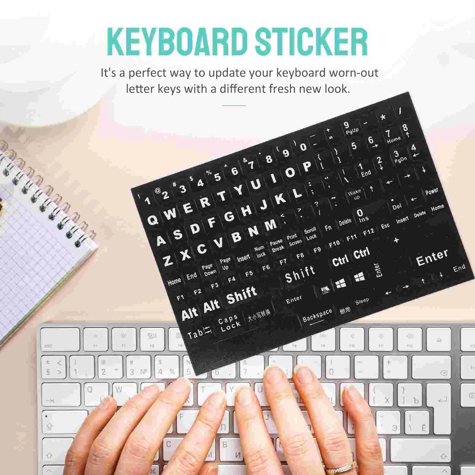 Adesivos para teclado em inglês, substituição de letras, linguagem de computador universal para acessórios de mesa, pvc