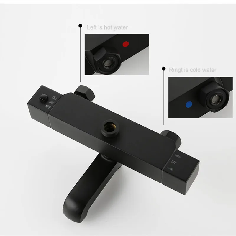 Sistema de chuveiro de banheiro quente e frio preto termostático conjunto de chuveiro de banheiro 12 Polegada cabeça de chuveiro de chuva quente e fria conjunto de torneira do banheiro