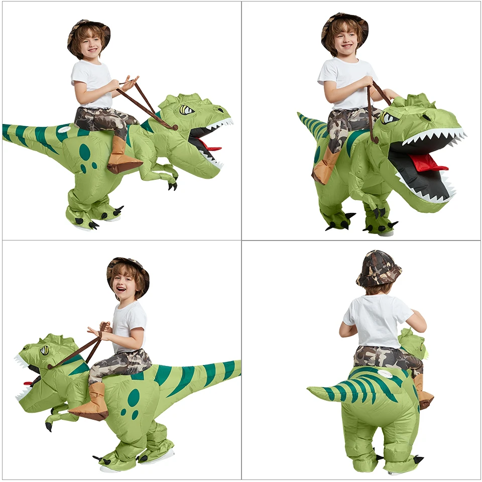Inflatable Ride On Dinosaur Costume for Juvenile Blow Up Velociraptor T Rex Suit Funny Halloween Cosplay Party Outfit - Image 4