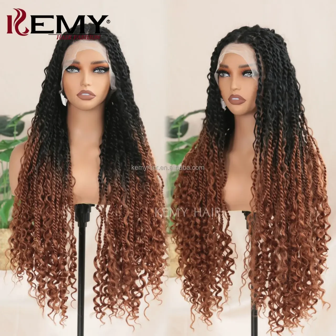 KEMY HAIR Braided Synthetic Full Lace Wigs Braded Twist RIver HD Lace Front Wholesale Braiding Wig Heat Resistant Fibre Wigs