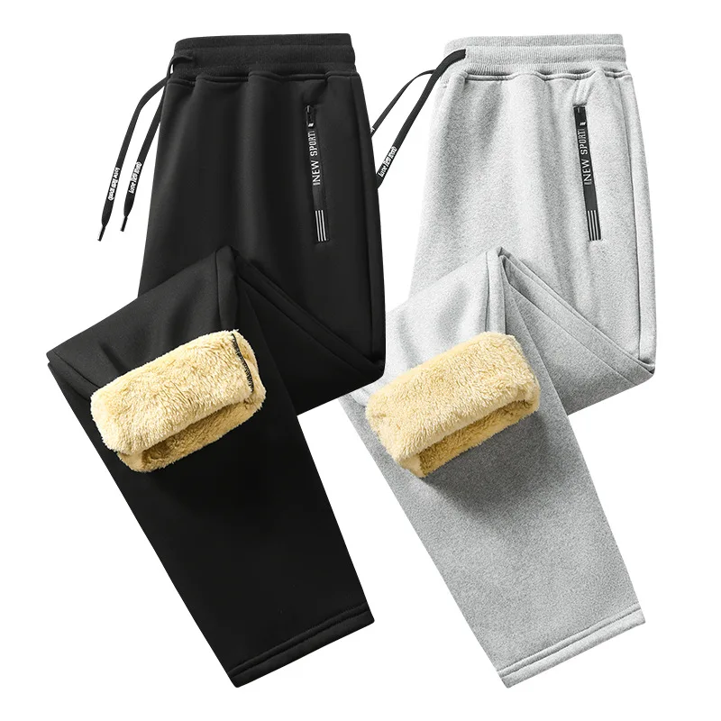 

Men's Fce Lined Thi Straight Leg Pants Autumn Winter Warm Casual Trousers Polyester Fiber mid Waist Straight Cut Pants