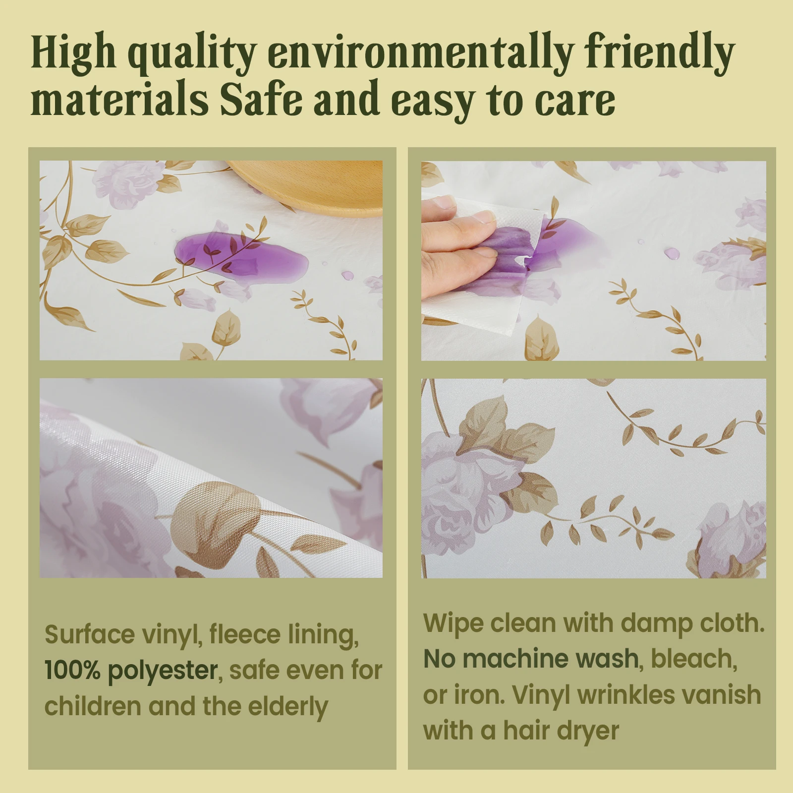 Elastic Round Table Cover Fitted Vinyl Waterproof Tablecloth Reusable Flower Dining Table Cloth For Home Table Protector Decor
