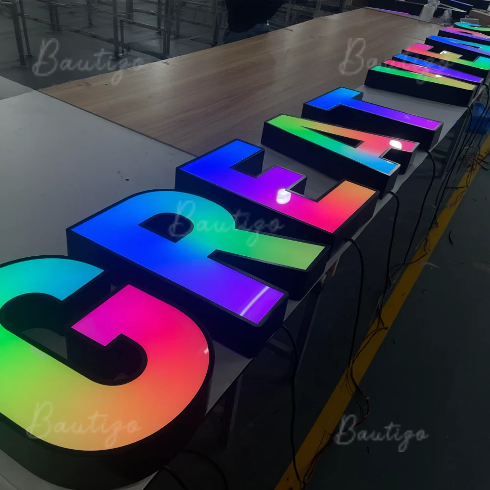 Custom RGB Metal LED Sign Wall Logo Luminous Letter Outdoor Company Store Light Signboard,Business 3D Acrylic Signage Decoration