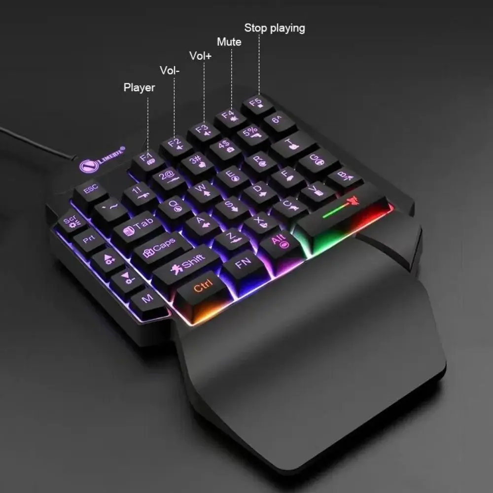 USB Ultra-Slim Single Hand Keyboard, Mini One, Handed, Wired, Backlight, Gaming, Mecânica, Laptop