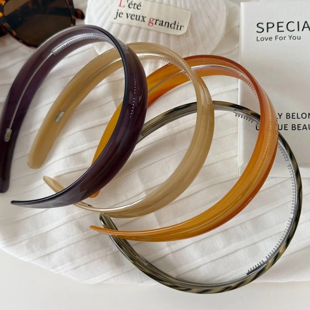 Fashionable Retro Acetate Headband Korean Style 2.2cm Width Toothed Hairband Non-Slip Toothed Design Hair Hoop for Women