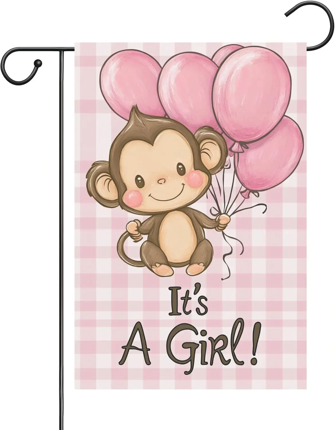 It's A Girl Garden Flag - 12x18 Inch Double Sided Monkey Balloons Baby Girl Birthday Banner Outdoor Yard Decoration PPZ