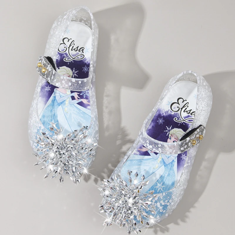 Disney Girl's Princess Shoes Frozen Elsa Princess Soft Sole Shoes Summer Children's Crystal Shiny Girls Sandals