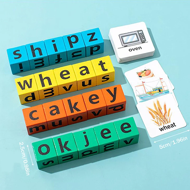 لعبة تهجئة الكلمات الخشبية، لعبة تعلم الحروف الأبجدية للبنين والبنات في مرحلة ما قبل المدرسة، مكعبات بناء قراءة الحروف مع 40 بطاقة #6
