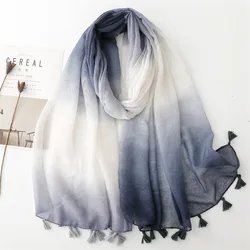 2024 Spain Fashion Ombre Bandhnu Tassel Viscose Shawl Scarf Lady High Quality Wrap Pashmina Stole Bufandas Muslim Hijab 180*90Cm