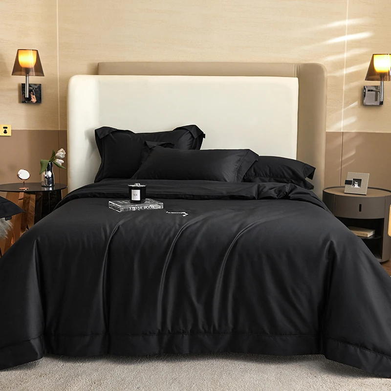 Luxury 1400TC Egyptian Cotton Soft Silky Black Bedding Set Duvet Cover Set Bed Sheet/Fitted Sheet Pillowcases 4Pcs Home Textiles