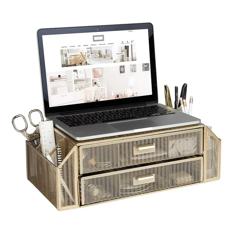 

Подставка для монитора золотого цвета с выдвижным ящиком, подставка для монитора с местом для хранения, подставка для ноутбука на стол с органайзером для ноутбука, настольный органайзер