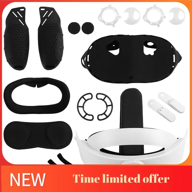

A42T-For Quest 3S Protective Case Elite Head Strap Controller Grip Covers Face Cover Lens Cap And Eye Mask For Meta Quest 3S