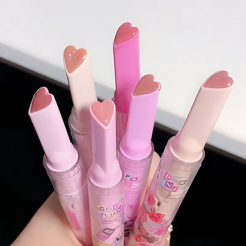 Jelly Mirror Lipstick Makeup Waterproof Non-stick Cup Solid Lip Gloss Clear Long Lasting Love Shape Moisturizing Lipstick Pen