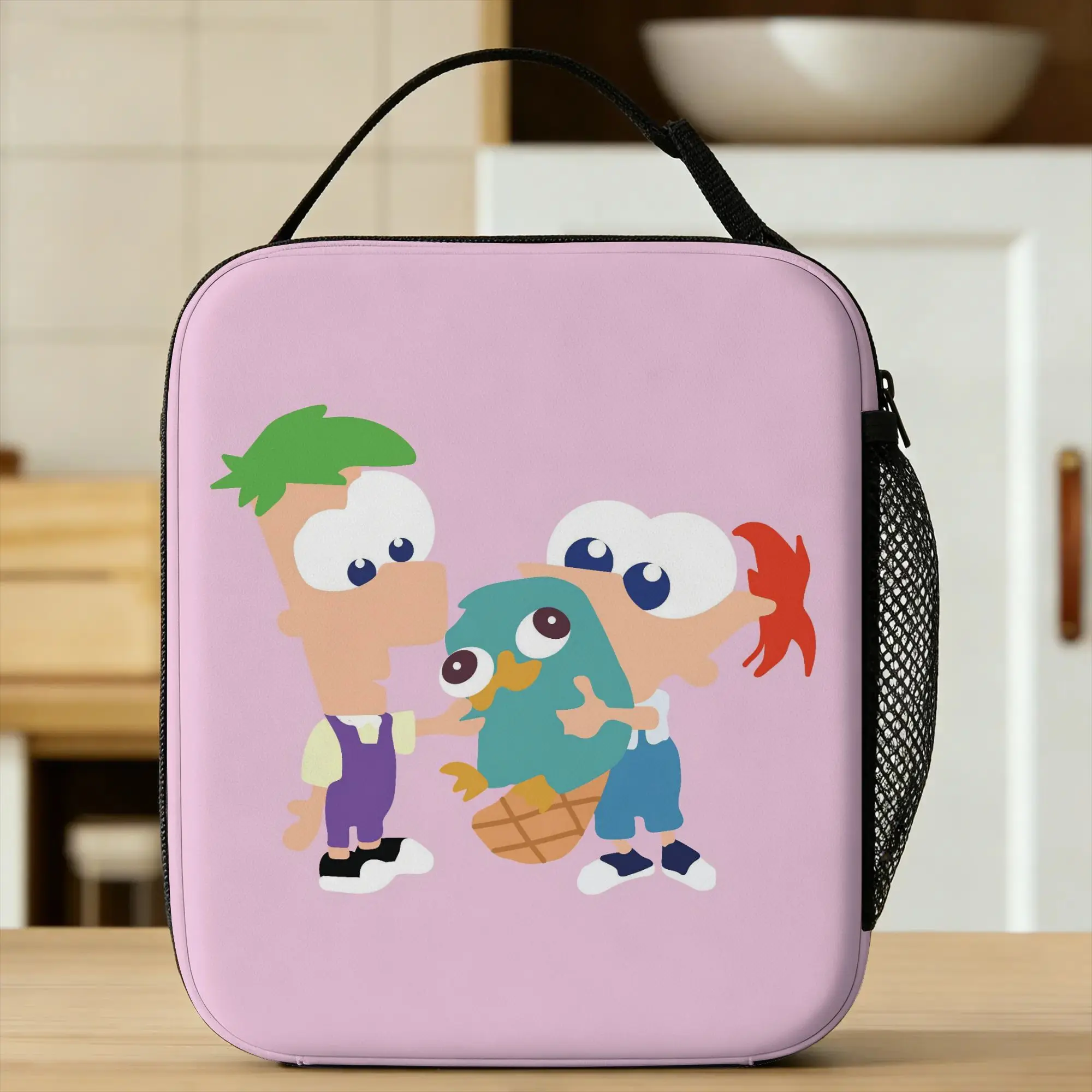 

Perry the Platypus Lunch Bag Phineas and Ferbs Picnic Lunch Box For Child Kawaii Thermal Tote Handbags Waterproof Portable Bag