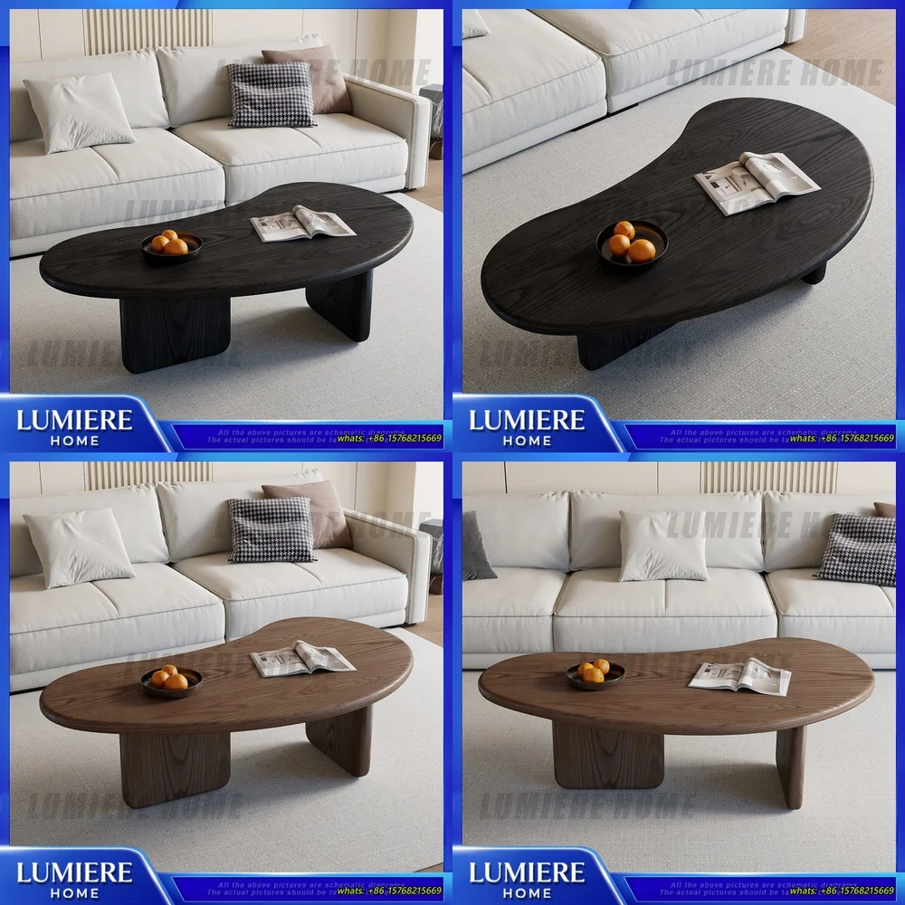 

Журнальный столик в стиле Ваби-саби из массива дерева, черный, ретро, для гостиной, малогабаритной квартиры, неправильной формы, из ясеня, приставной