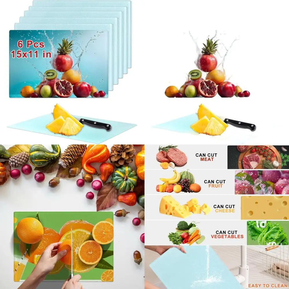 

15x11 Inch Tempered Glass Sublimation Cutting Boards, Set of 6, Non-Slip Kitchen Chopping Boards for Personalized DIY Gifts