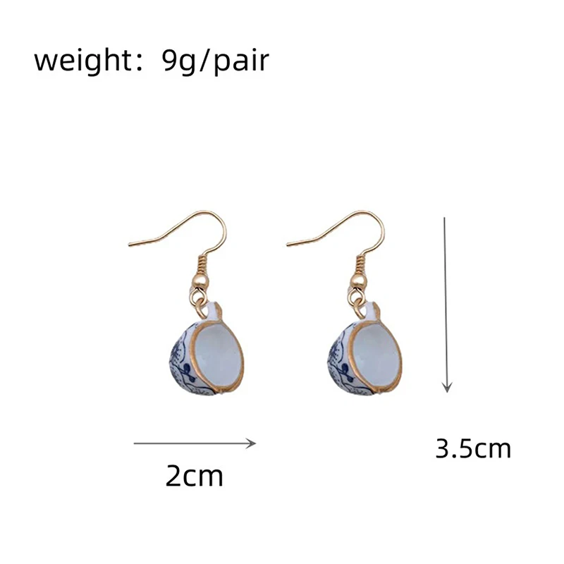 1Pair Vintage Handmade Ceramic Teacup Earrings For Women Enamel Cup Earring Jewelry Gifts