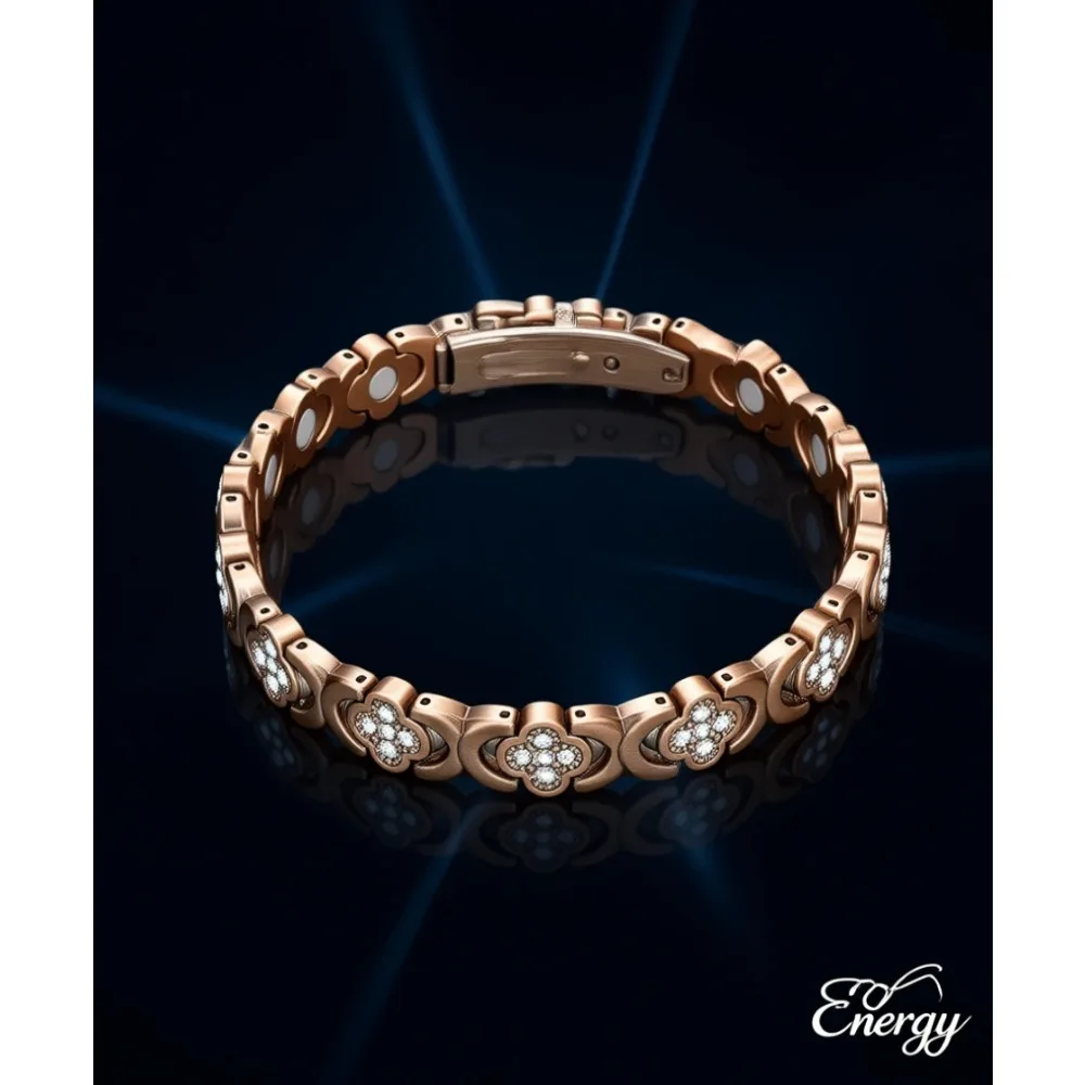 

Магнитный браслет из чистой меди для женщин, с дизайном в виде клевера, регулируемый, для снятия боли