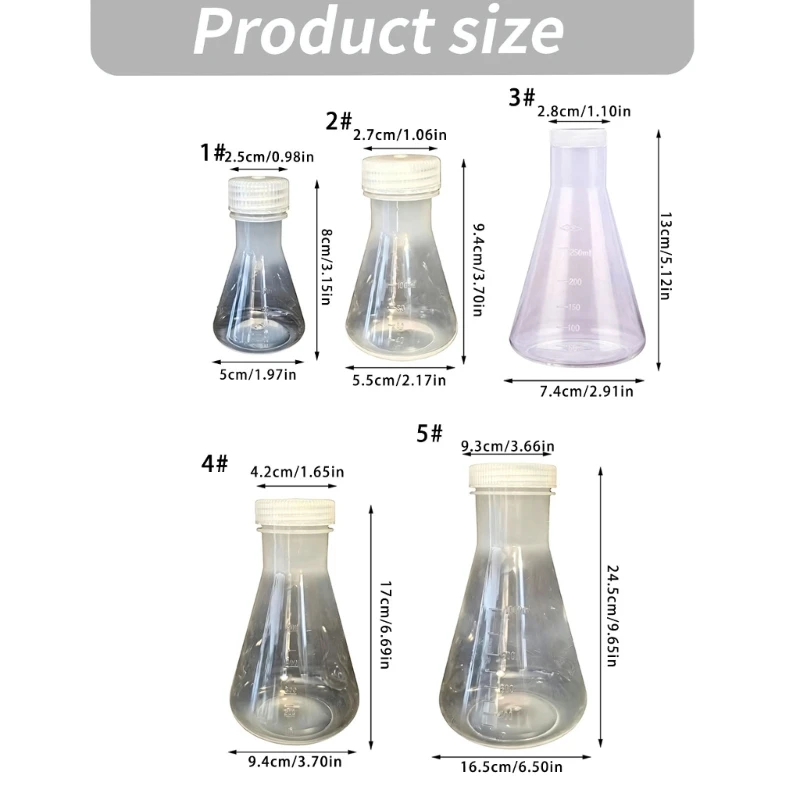 Portable Triangular Graduated Flasks with Screww Cap Clear Plastic Flasks for Lab Experiments and Education