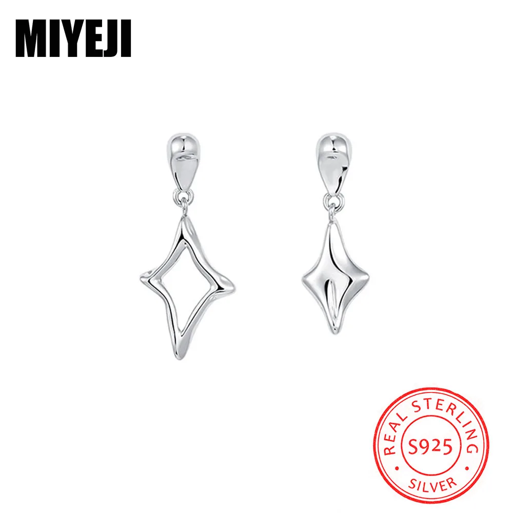 MIYEJI 100% Real 925 Sterling Silver Hollow Asymmetric Star Mini Stud Earrings For Women Party Classic Geometric Fine Jewelry