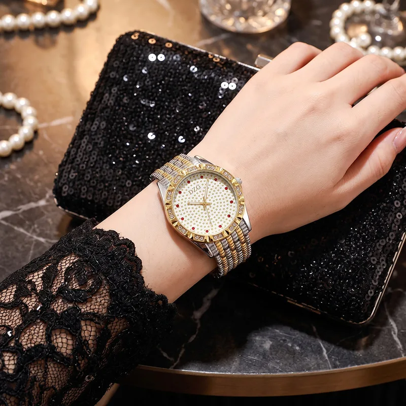 Women's Quartz Watch Casual Ladies Wristwatch Alloy Steel Band Starry Sky Design Red Diamond Inlay Fashion Daily Wear Girl Gifts