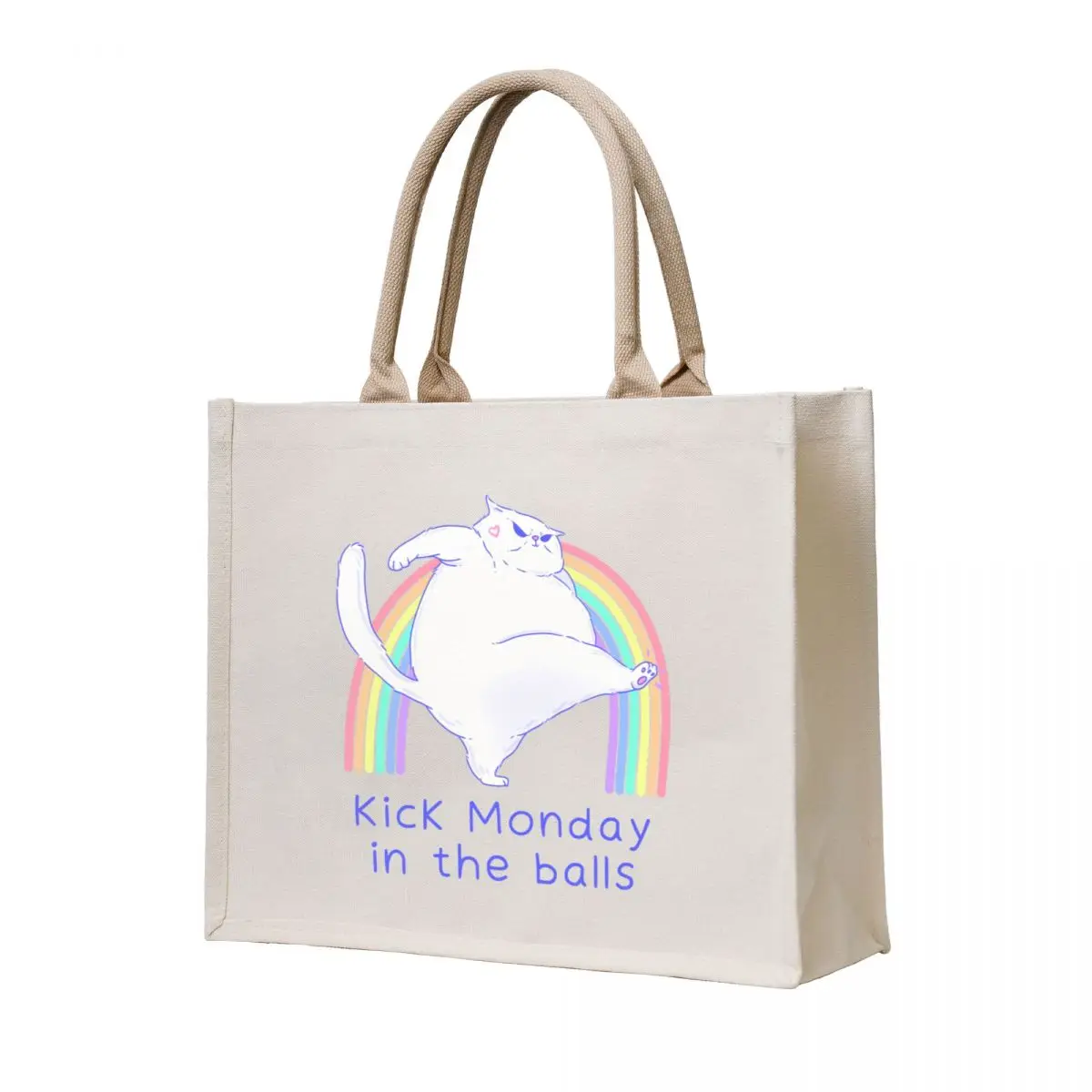 

Funny Cat Kicking Monday Blues - Kick Monday in the Balls Tote Bag tote bags men Big bag bags woman 2025 Canvas stote bag