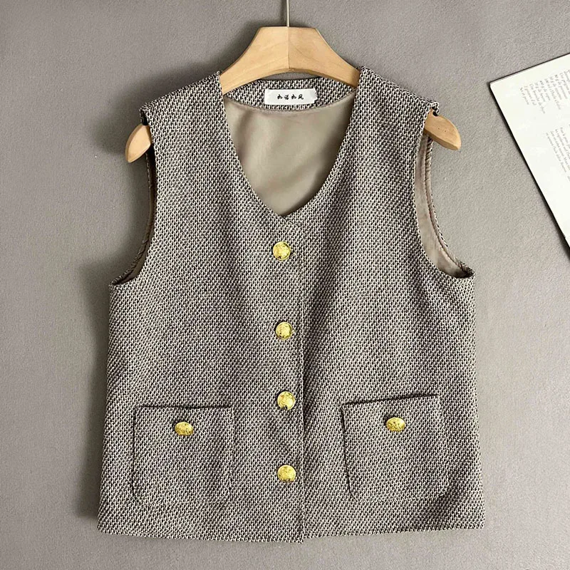 2025 봄 가을 새로운 여성의 작은 향기로운 양복 조끼 자켓 프랑스어 세련된 고급 여성 짧은 자켓 조끼 느슨한 아웃웨어