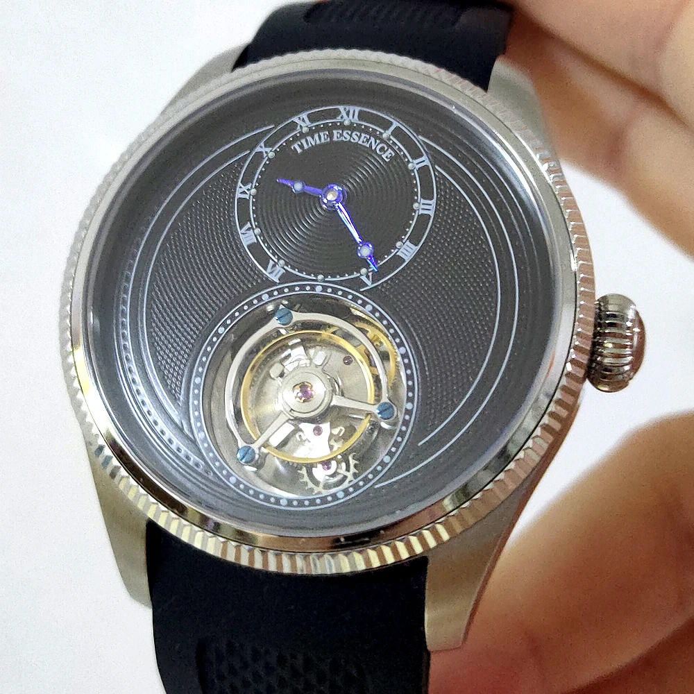 

tourbillon mechanical watch stainless steel sapphire luxury men handwind black dial Curved premium silicone strap Luminous