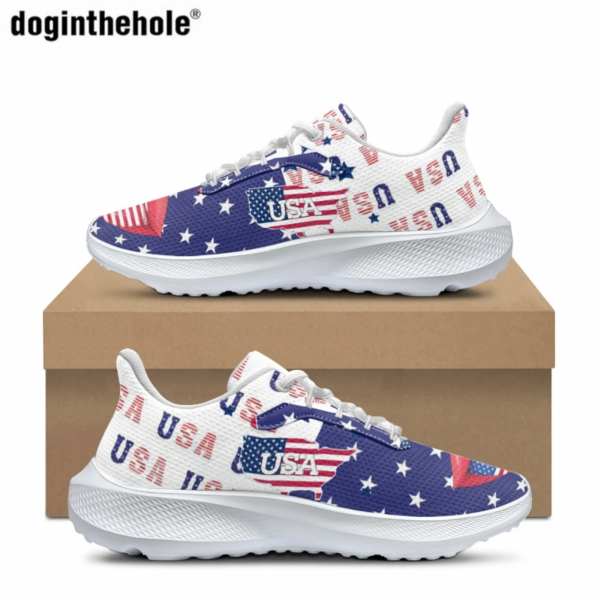 

Doginthehole Fashion Art American Flag Design Printed Sneakers for Women Men Classic Outdoor Sneakers Comfortable Running Shoes