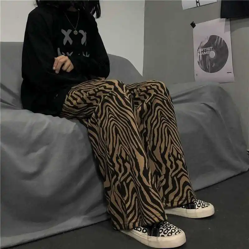 Zebra-Pantalon de survêtement à jambe large surdimensionné pour homme, pantalon baggy droit, streetwear masculin, basket-ball At, Y2K, nouveau, 2023