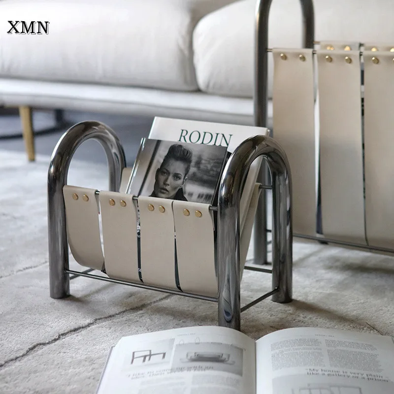 

Modern Luxury Metal Leather Magazine Rack Bookshelf Home Decoration Ornaments Bookshelf Model Division Housewarming Gift