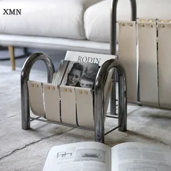 Modern Luxury Metal Leather Magazine Rack Bookshelf Home Decoration Ornaments Bookshelf Model Division Housewarming Gift