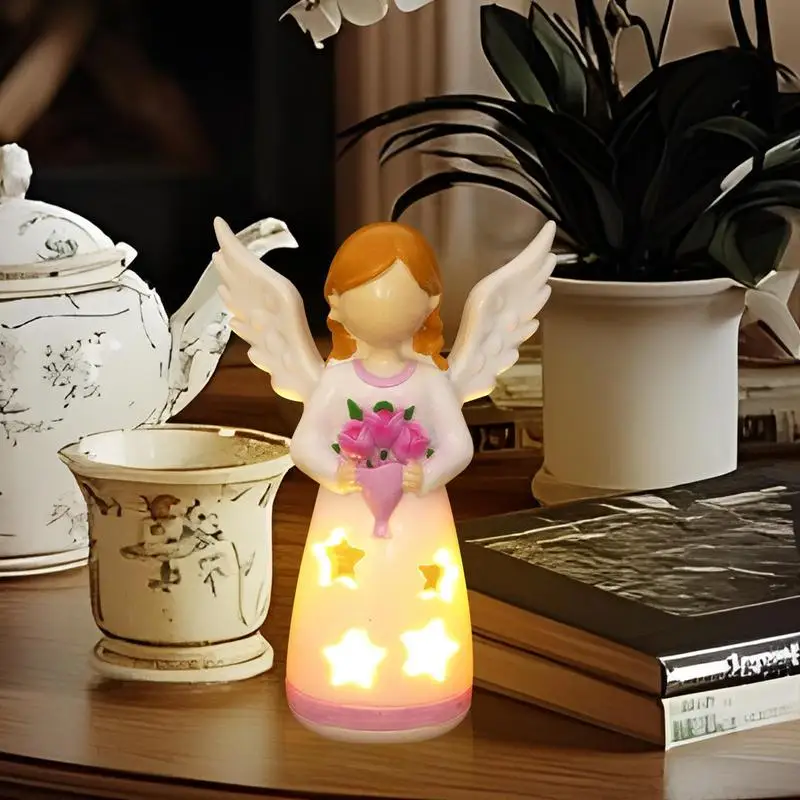 Candlestick Lamp Angel Statue Lamp For Living Room Figurines Decorative Statue Ornament With LED Light Resin Home Decoration For - view 4