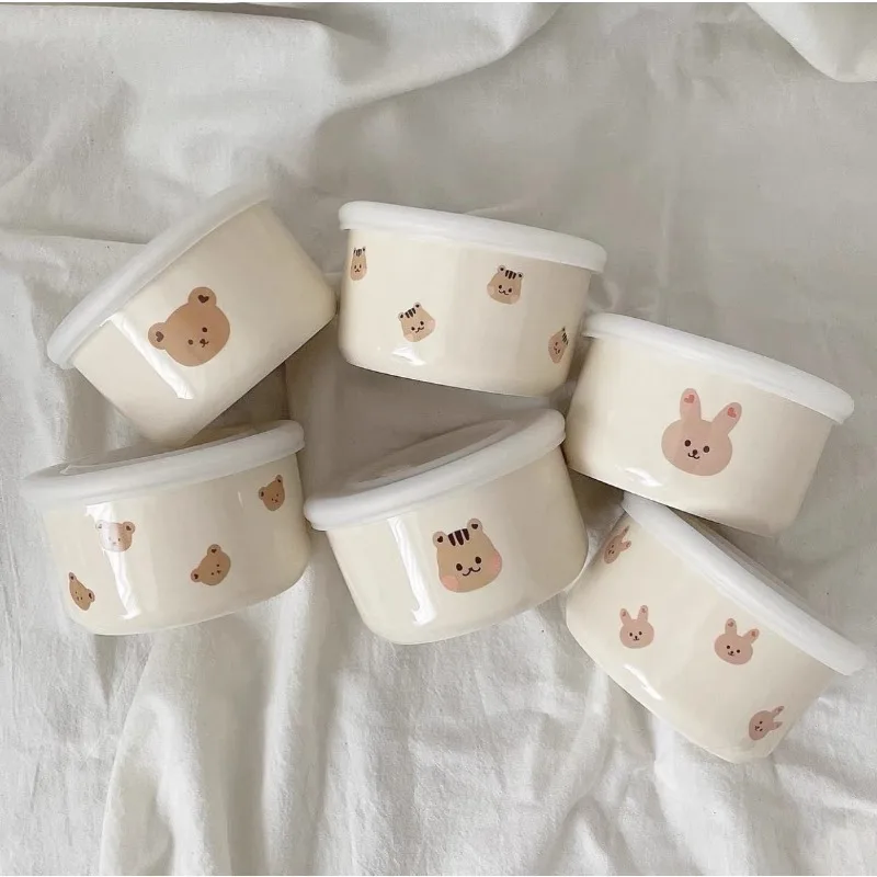 

200ML Baby Feeding Bowl With Silicone Lid Korean Olive Bear Tableware Learn Eating Training Dishes Infant Toddler Kids Food Bowl