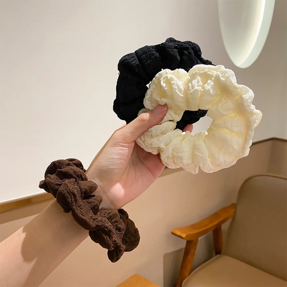 Large Korean Puff Hair Loop New Ruffle Design Solid Color Ponytail Holder No Harm Elastic Headwear for Meatball Head