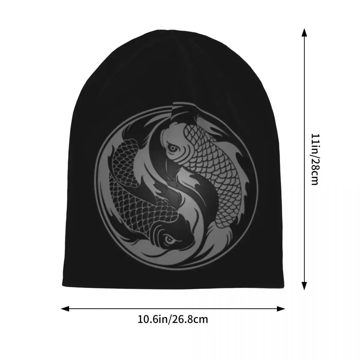 Gray And Black Yin Yang Koi Fish Warm Knitted Cap Fashion Bonnet Hat Autumn Winter Outdoor Beanies Hats for Men Women Adult