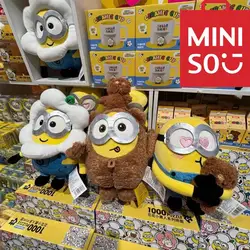 Miniso Minions Bob+tim Series Anime Peripheral Furry Throw Pillow Upholstery Cartoon Doll Zabawka dla dzieci Kawaii Prezenty urodzinowe