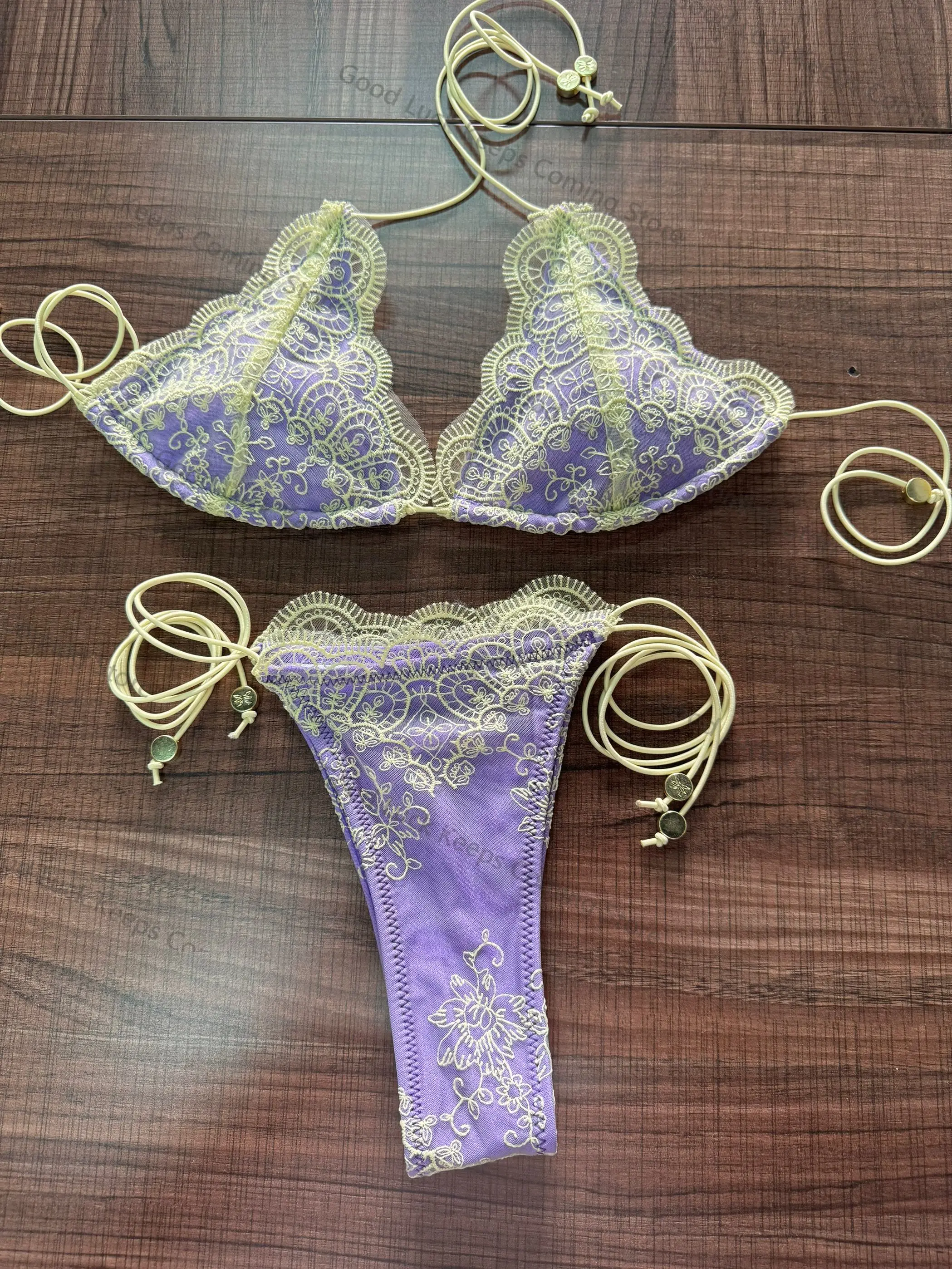 

Micro Thong Triangle Swimwear Sexy Lace Bikini Set 2025 Swimsuit Women 2 Piece Beachwear Bandage Bathing Suits Beach Wear