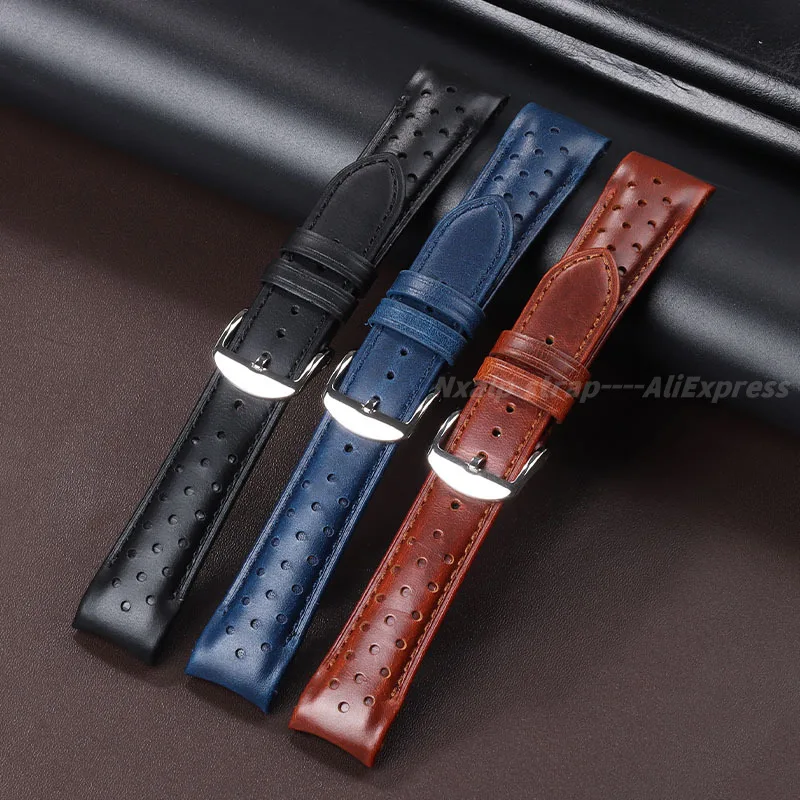 Retro Oil Wax Genuine Leather Watchbands 20mm 22mm Curved End Breathable Cowhide Watch Strap for Seiko for Omega Men\'s Watchband