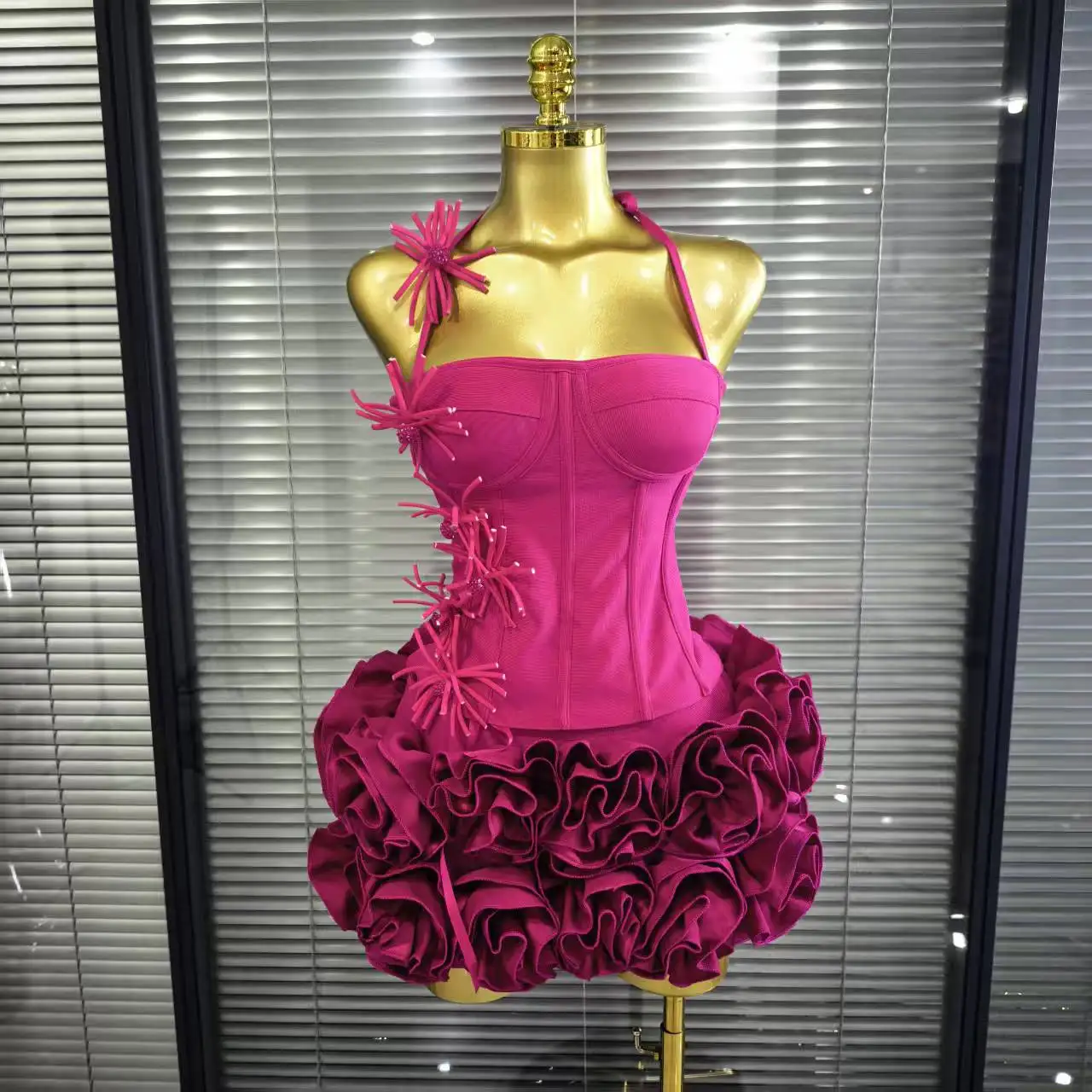 Women's Sexy Halter Floral Bodycon Mini Dress for Nightclub