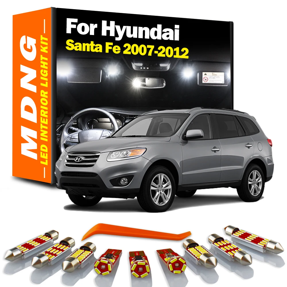 MDNG 13Pcs Car Led Interior Map Reading Trunk Dome License Plate Light Kit For Hyundai Santa Fe 2007 2008 2009 2010 2011 2012