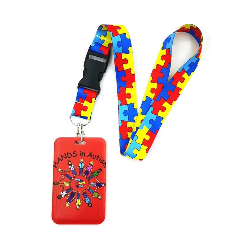 Autism pattern red Art Cartoon Anime Fashion Lanyards Bus ID Name Work Card Holder Accessories Decorations Kids Gifts