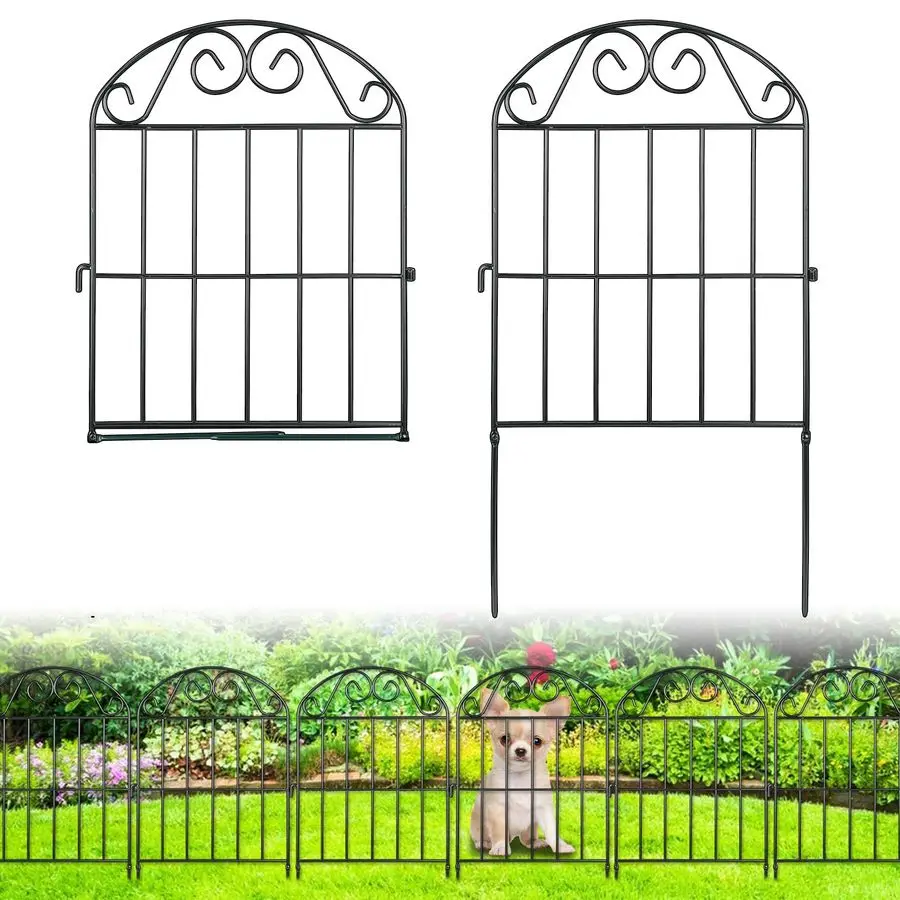 

24 Panels Collapsible Garden Fence Animal Barrier,26 FtL x 24 inH Black Rustproof Metal Wire Panel Border for Dogs Rabbits, Flow