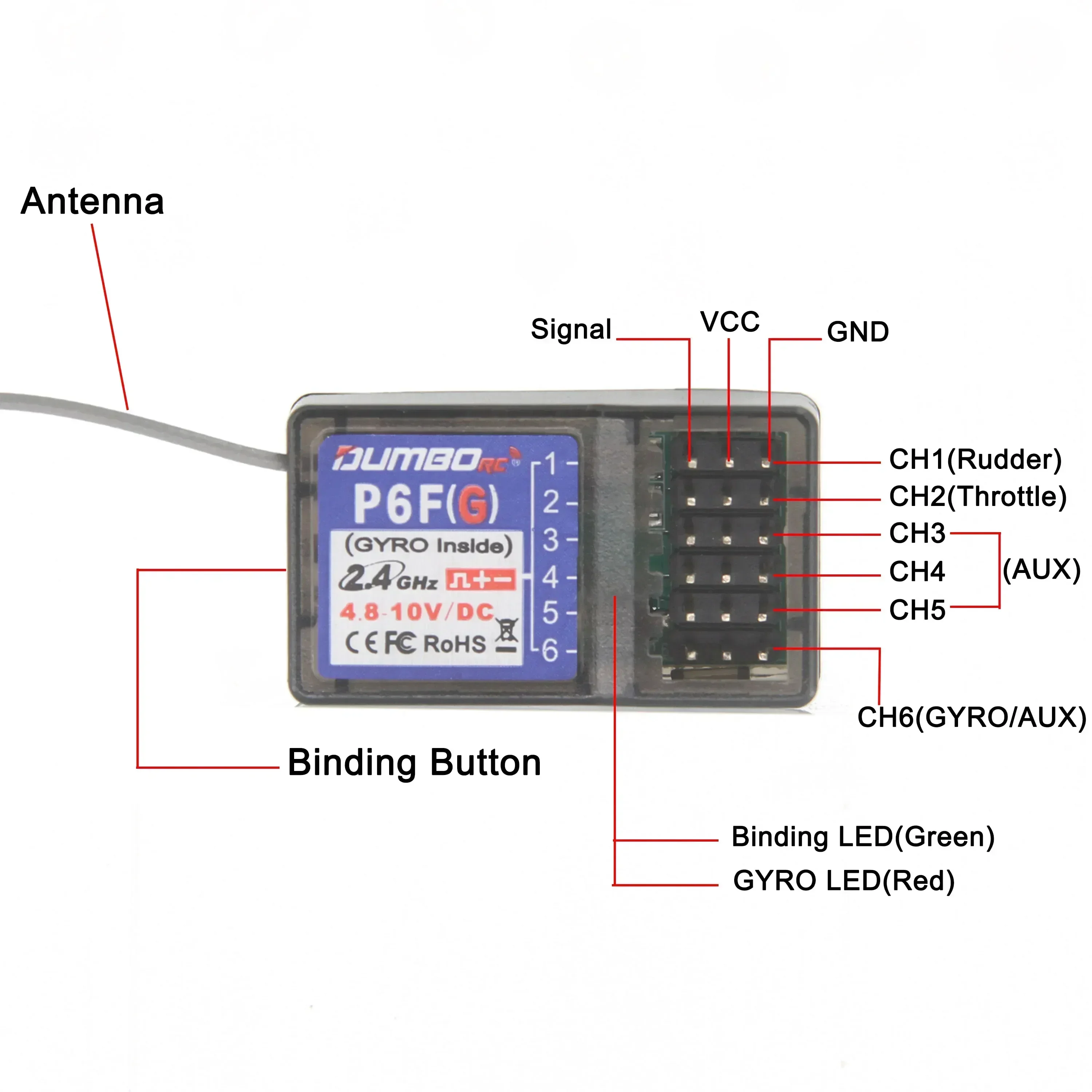 DUMBORC P6FG P6F X6DC X6DCG BL3F(G) 6CH 6-kanałowe odbiorniki żyroskopowe do nadajnika X6 X4 Pilot zdalnego sterowania RC Car Light Control